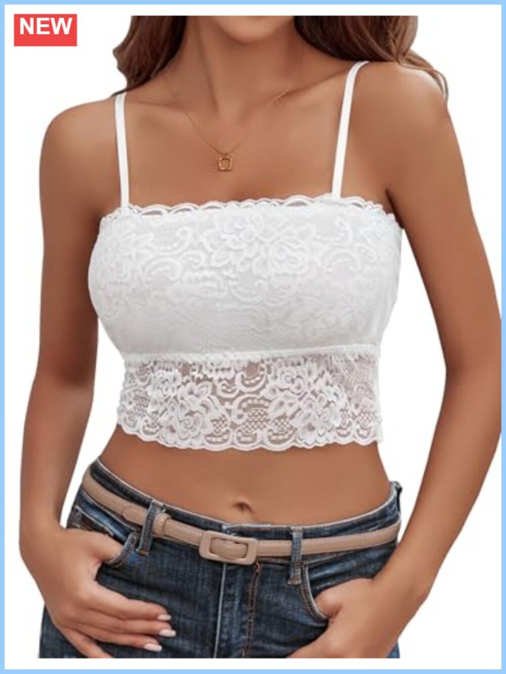 Lace Spaghetti Strap Tank Top Crop Camisole Bralette Adjustable